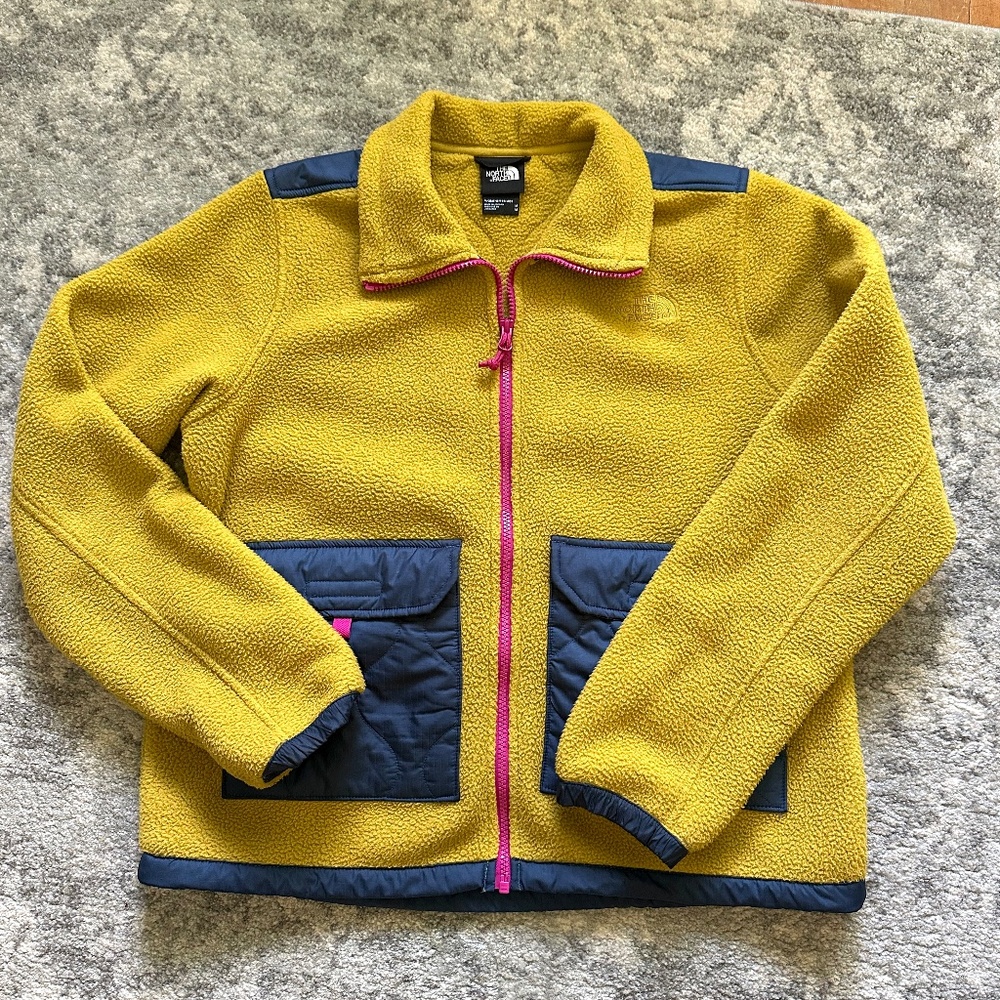 North Face Fleece Full Zip Jacket - Gold and Navy, Womens M medium